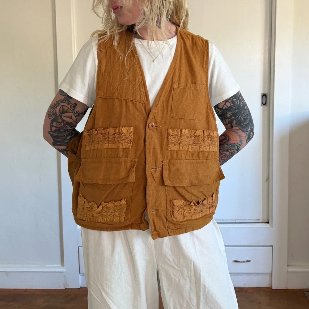 Vintage 1970s KMart CottonHunting Utility Vest Tobacco Brown Multi Pocket Mens L - Picture 3 of 5